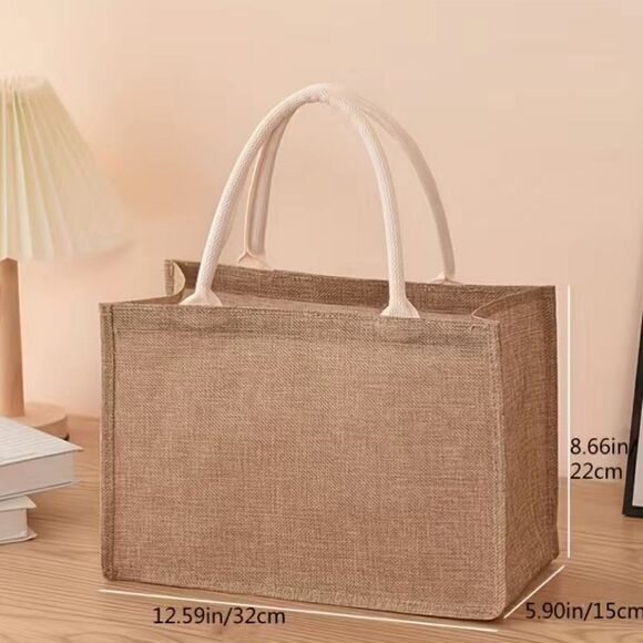 🎁 NEW Burlap Tote Bag with Natural Strap Horizontal - Picture 1 of 7